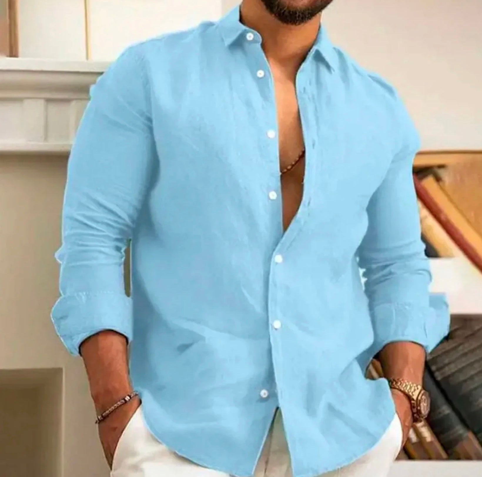 Camisa de Linho de Alta Qualidade Masculino