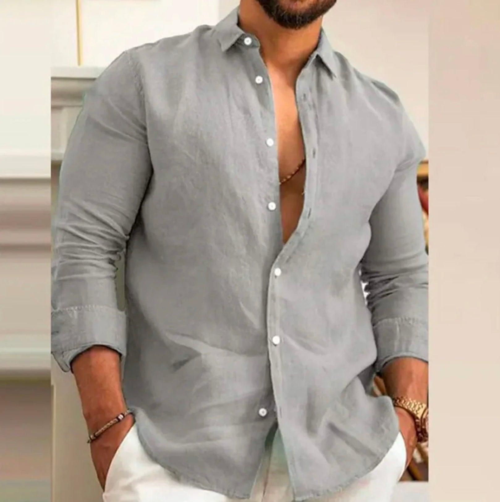 Camisa de Linho de Alta Qualidade Masculino