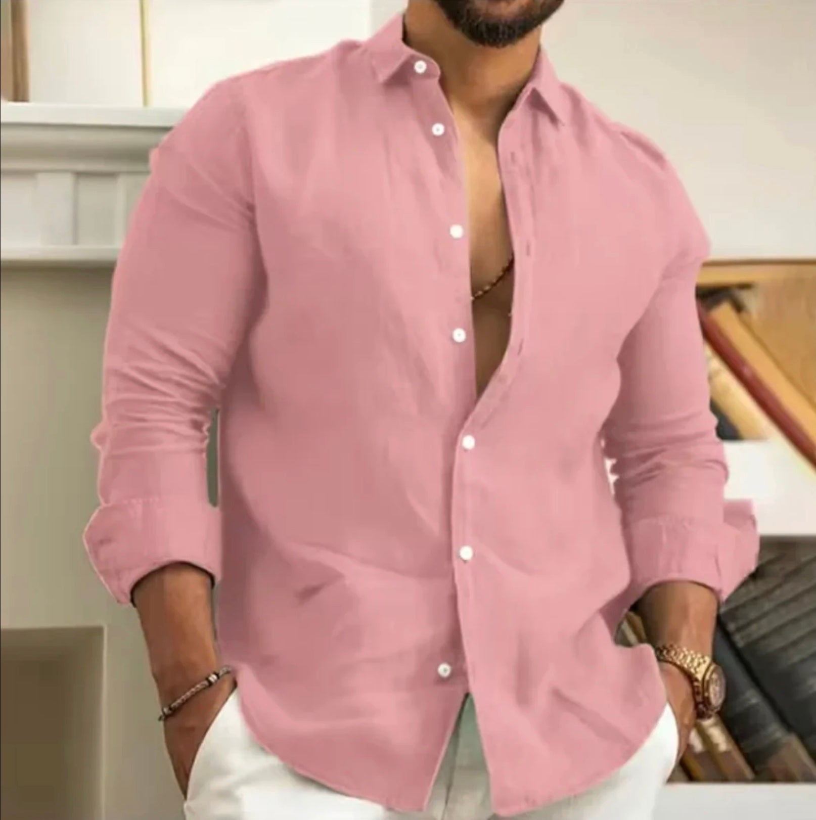 Camisa de Linho de Alta Qualidade Masculino